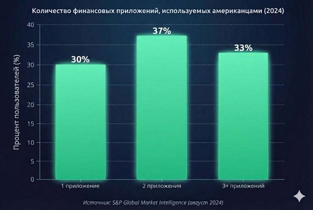 Количество финансовых приложений, используемых американцами