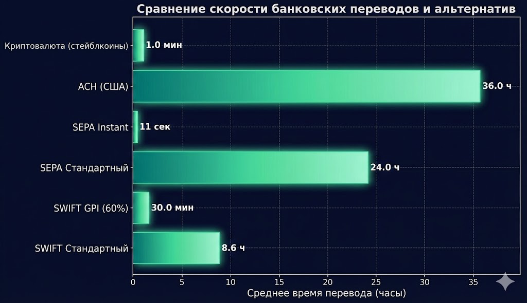 Сравнение скорости банковских переводов и альтернатив